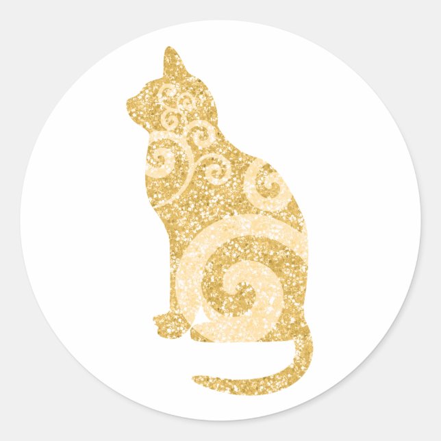 Sticker Rond Parties scintillant tourbillonnant en or de chat (Devant)
