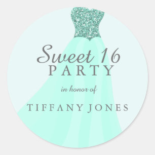 Sticker Rond Parties scintillant Turquoise à la menthe Gown Swe