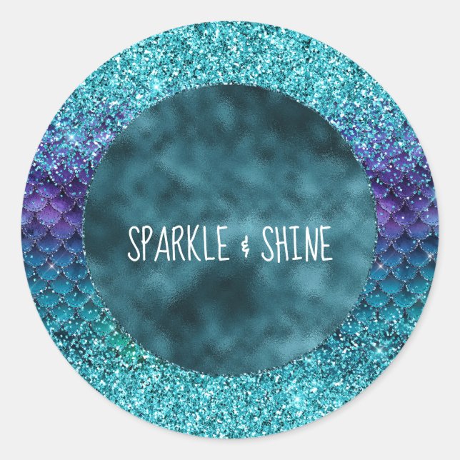 Sticker Rond Parties scintillant turquoise Aqua Purple Mermaid (Devant)