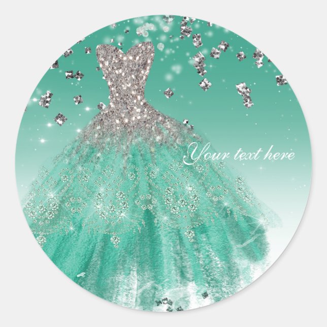 Sticker Rond Parties scintillant turquoise et argentée Glamour  (Devant)