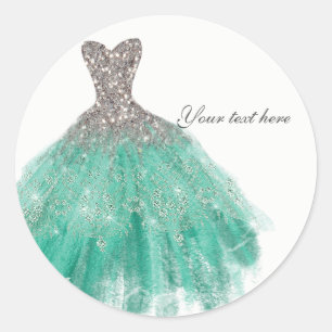 Sticker Rond Parties scintillant turquoise et argentée Glamour 