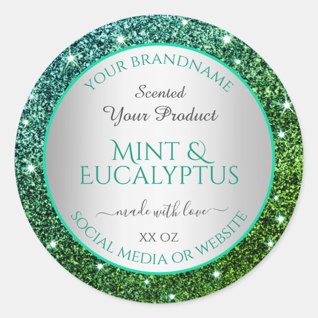 Sticker Rond Parties scintillant Turquoise Flashy Vert Étiquett (Devant)