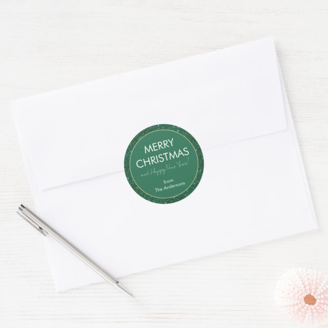 Sticker Rond Parties scintillant verte Joyeux Noël Bonne année (Enveloppe)