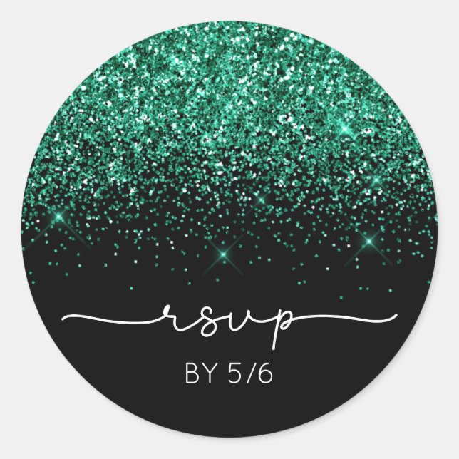 Sticker Rond Parties scintillant verte Turquoise brillante noir (Devant)