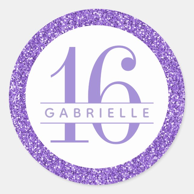 Sticker Rond Parties scintillant violet Anniversaire Favoriser  (Devant)