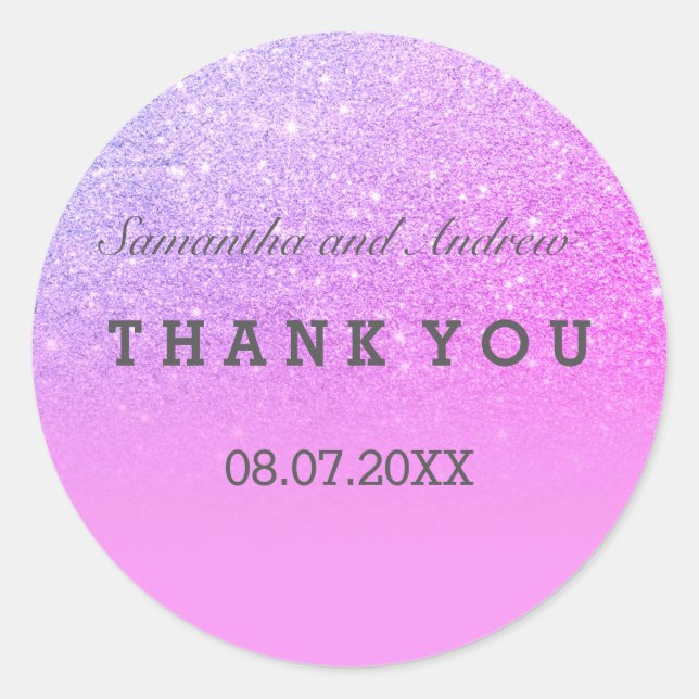 Sticker Rond Parties scintillant violet chic rose ombre Merci (Devant)
