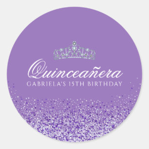 Sticker Rond Parties scintillant violet clair Quinceanera
