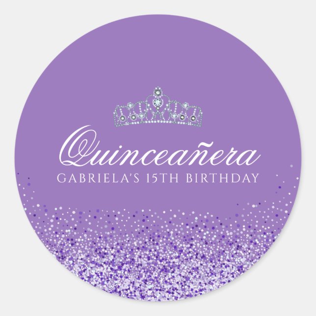 Sticker Rond Parties scintillant violet clair Quinceanera (Devant)