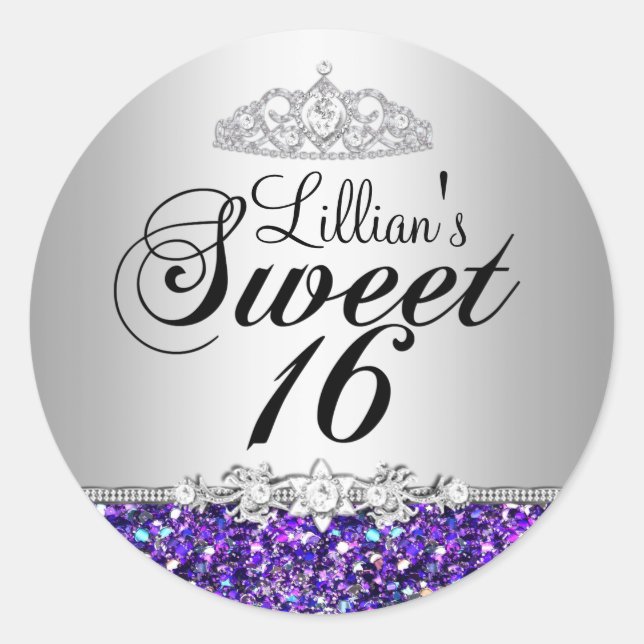 Sticker Rond Parties scintillant violet & Diamant Tiara Sweet 1 (Devant)