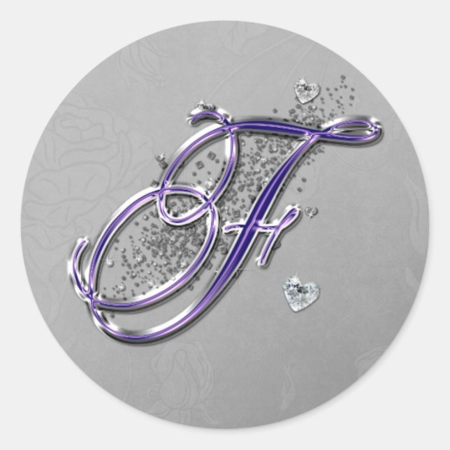Sticker Rond Parties scintillant violet et argenté Fancy Script (Devant)