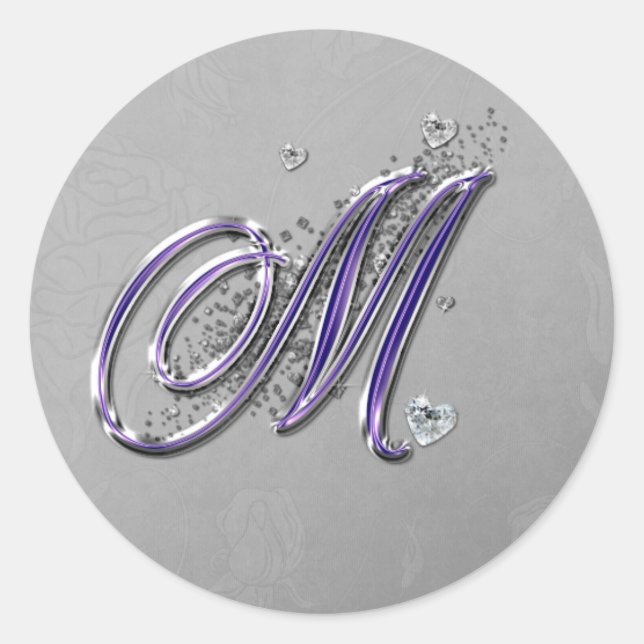 Sticker Rond Parties scintillant violet et argenté Fancy Script (Devant)