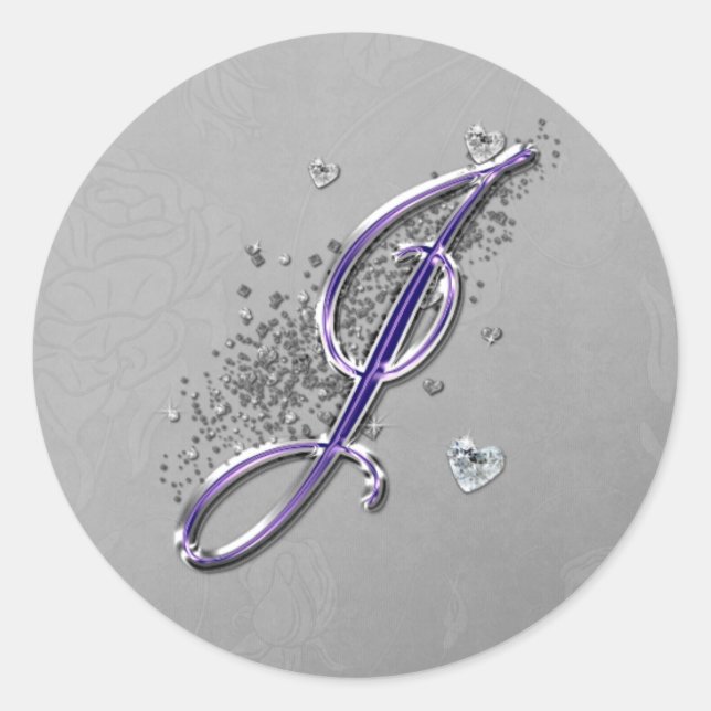 Sticker Rond Parties scintillant violet et argenté Fancy Script (Devant)