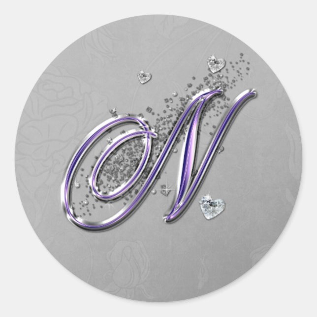 Sticker Rond Parties scintillant violet et argenté Fancy Script (Devant)