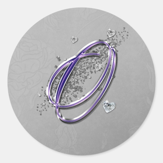 Sticker Rond Parties scintillant violet et argenté Fancy Script (Devant)