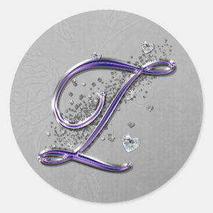 Sticker Rond Parties scintillant violet et argenté Fancy Script