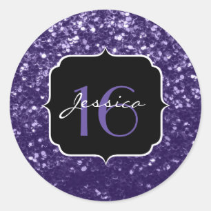 Sticker Rond Parties scintillant violet foncé ultra violet bril