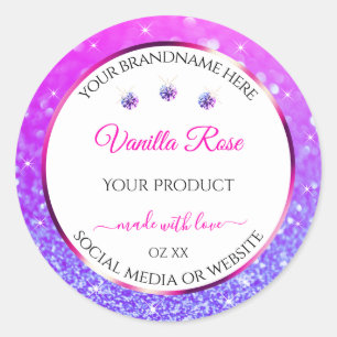 Sticker Rond Parties scintillant violet rose blanc Produit Étiq