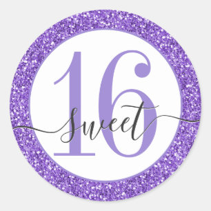 Sticker Rond Parties scintillant violet Sweet 16 Favor Sceller 