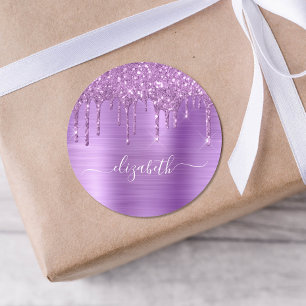Sticker Rond Parties scintillant violette personnalisée