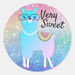 Sticker Rond Parties scintillantes Ombre d'arc-en-ciel de lama