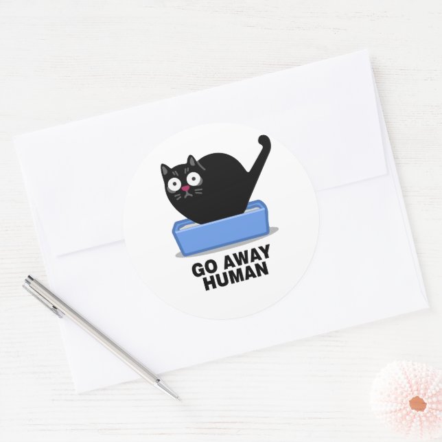 Sticker Rond Partir Humain Drôle Mignonne Chat Noir Déteste Hum (Enveloppe)