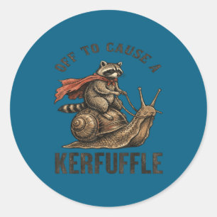 Sticker Rond Partir pour causer une pagaille mème de raton lave