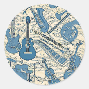 Sticker Rond Partition Musique et instruments Blue/Ivory ID481