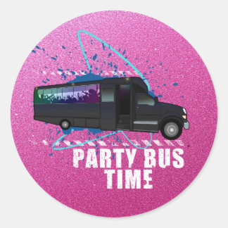 Sticker Rond Party Bus Time Neon Nightlife Gradient Pink
