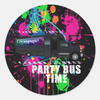 Sticker Rond Party Bus Time Neon Nightlife Neon Paint Splatter 
