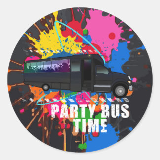 Sticker Rond Party Bus Time Neon Nightlife Paint Splatter