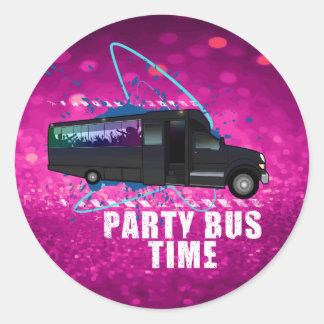 Sticker Rond Party Bus Time Neon Nightlife Pink Glitter