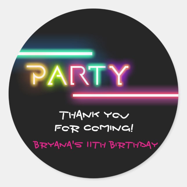 Sticker Rond PARTY Neon Llow Black Anniversaire Favoriser Stick (Devant)