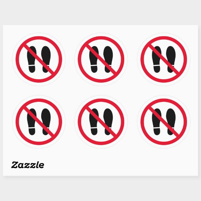 Sticker Rond Pas de chaussures permis rouge interdit autocollan (Feuille)
