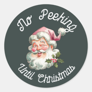 Sticker Rond Pas de coup d'oeil jusqu'à Noël fun rose Père Noël