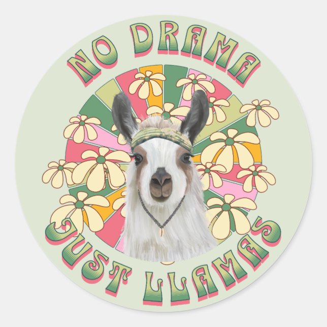 Sticker Rond Pas de drame juste des lamas - mignonne Super Boho (Devant)