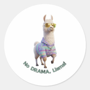 Sticker Rond Pas de Drame, Lama ! – Lama Drôle et Cool