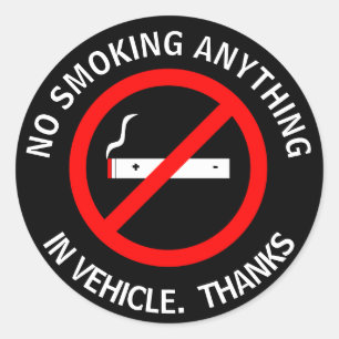 STICKER ROND PAS DE FUMEUR DANS LE VÉHICULE. MERCI ROU CLASSIQU