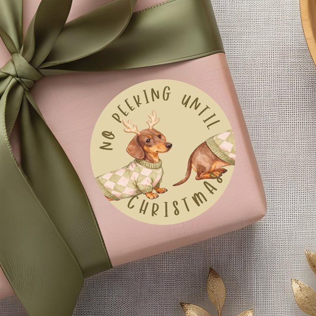 Sticker Rond Pas De Pékin Jusqu'À Noël Mignonne Chien Dachshund (No Peeking Until Christmas Cute Dachshund Dog Classic Round Sticker)