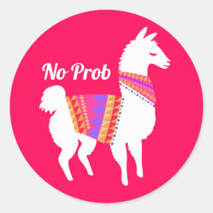 Sticker Rond Pas de Prob Llama mignonne Parti Rouge brillant