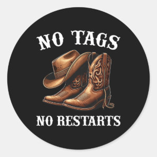 Sticker Rond Pas d'étiquettes Pas de redémarrages Cowboy Casque