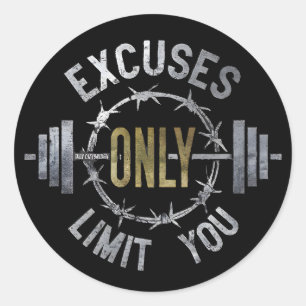 Sticker Rond Pas d'excuses Motivational Gym entraînement et fit