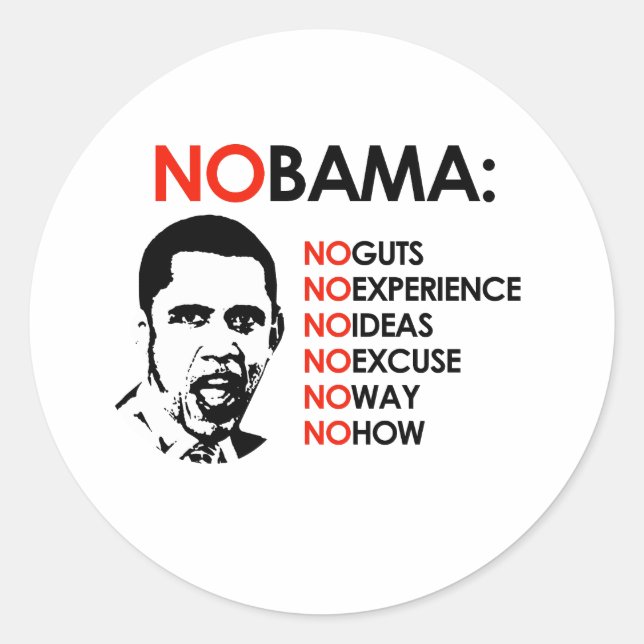 STICKER ROND PAS D'OBAMA, PAS DE MOYEN (Devant)