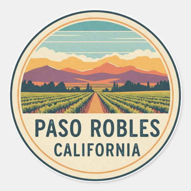 Sticker Rond Paso Robles Côte centrale de Californie (Devant)