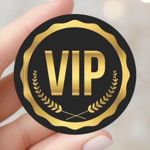 Sticker Rond Pass VIP fête en feuilles de laurier or et noir