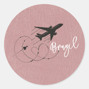Sticker Rond Passeport du Brésil Rose Dusty