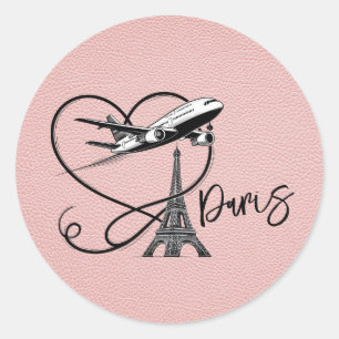 Sticker Rond Passeport Paris rose