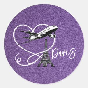 Sticker Rond Passeport Paris violet