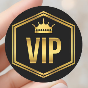 Sticker Rond Passeport VIP Couronne Or et Noir