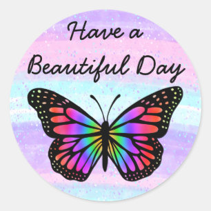 Sticker Rond Passez une Belle Journée Papillon Coloré