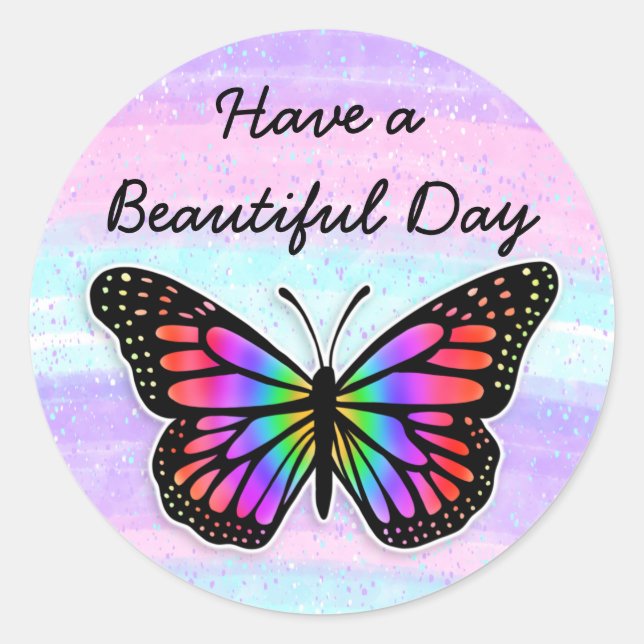 Sticker Rond Passez une Belle Journée | Papillon Violet  (Devant)